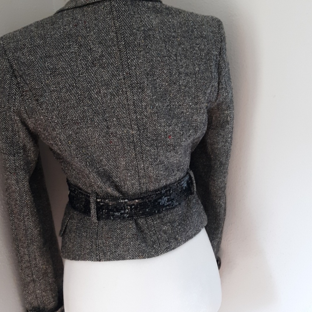 Bcbg MaxAzria Belted Herringbone Jacket Small - Picture 6 of 8